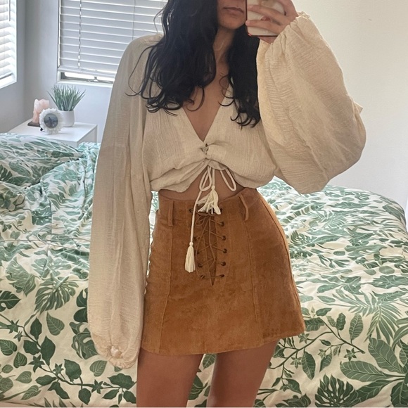 WHITE FOX BOUTIQUE Lace Up Corduroy Mini Skirt GIVEN AWAY - Picture 1 of 5